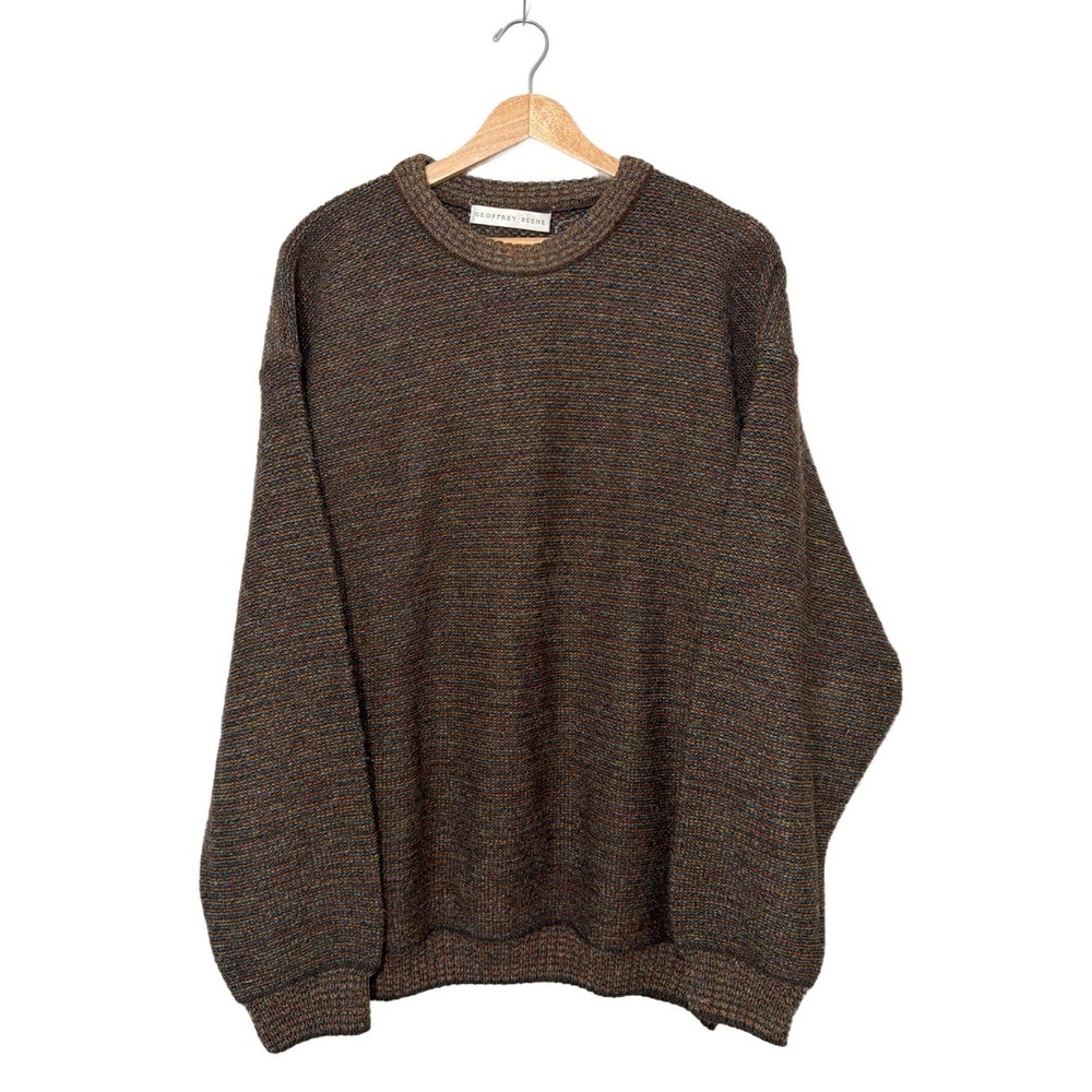 Geoffrey Beene Wool Alpaca Sweater XL Brown Marled Knit Made in England Crewneck